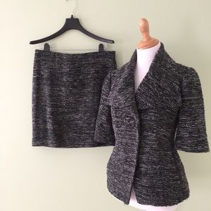 Ann Taylor Black Tweed 2 Piece Skirt Suit Sz 4/6